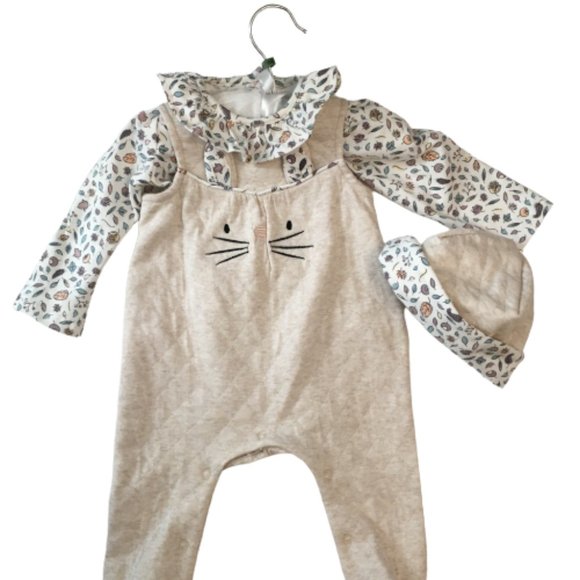 Dylan & Abby NEW Baby Girl 3 Piece Set Bunny Overalls Top Hat Size 6 to 9 Months - Picture 5 of 17